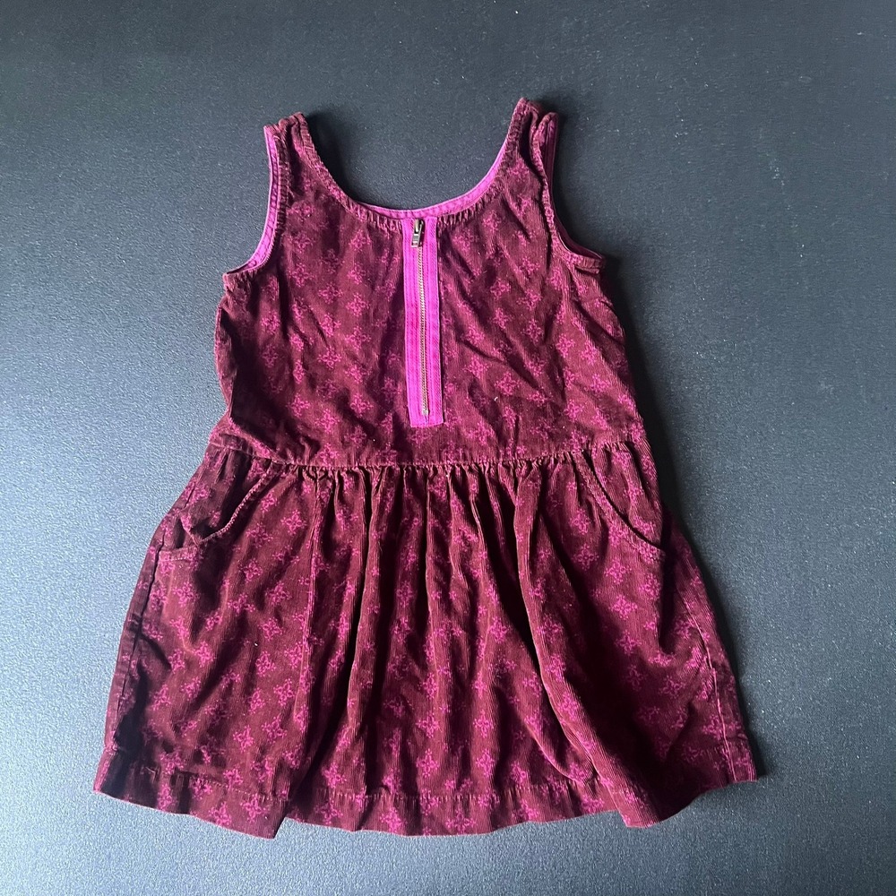 Tea Collection Girls Burgundy Corduroy Geometric Print Jumper Dress Size 3‎
